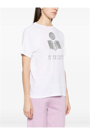 T-shirt in lino tinta unita con logo MARANT ÉTOILE | TS0001FBA1N10E20WH